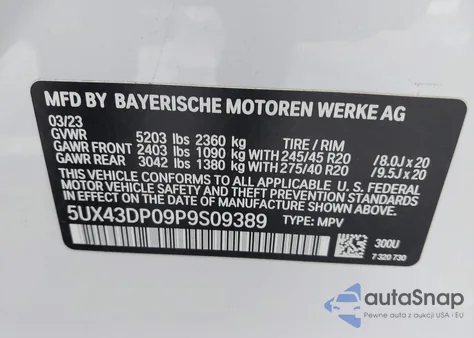 2023 BMW X3 Sdrive30I from USA, damaged, VIN 5UX43DP09P9S09389